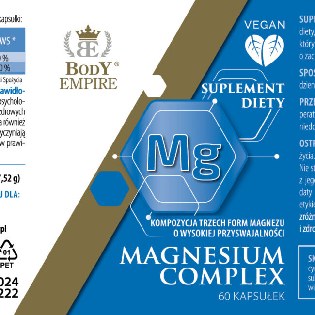 Etykieta magnezu w kapsułkach Magnesium Complex
